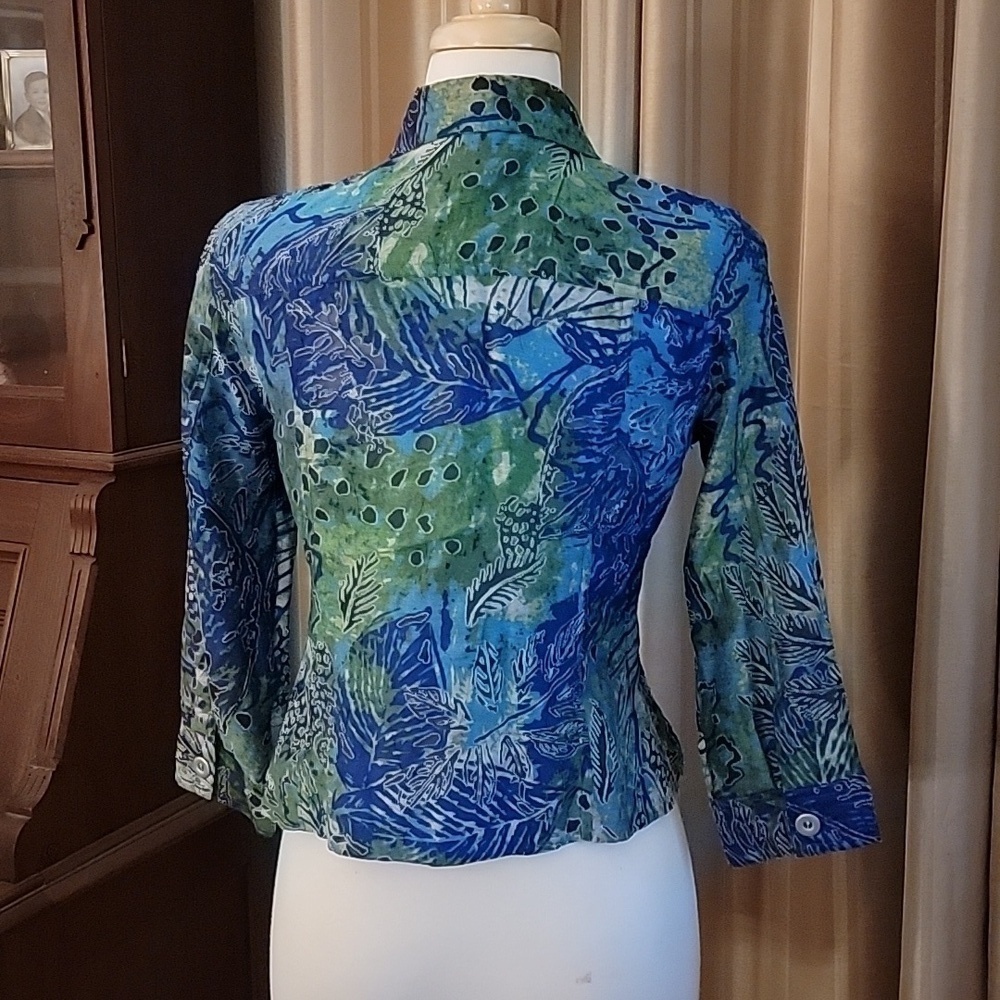 Ruby Rd. Petites Zip-Up Jacket Blue Green Abstract - Picture 4 of 8